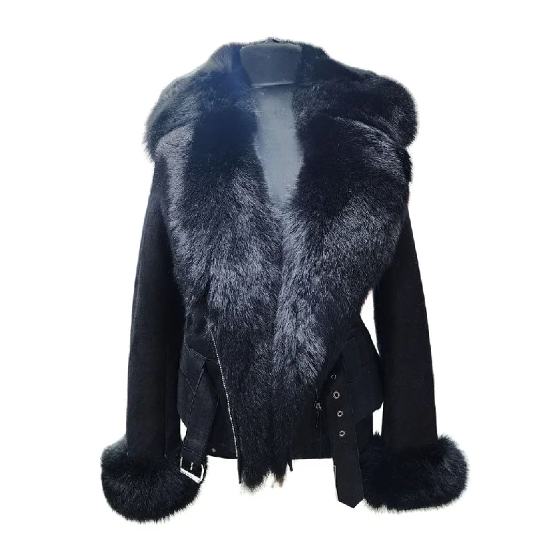 unique dresses for women’s special occasions -Azalea shearling jacket with large fox fur