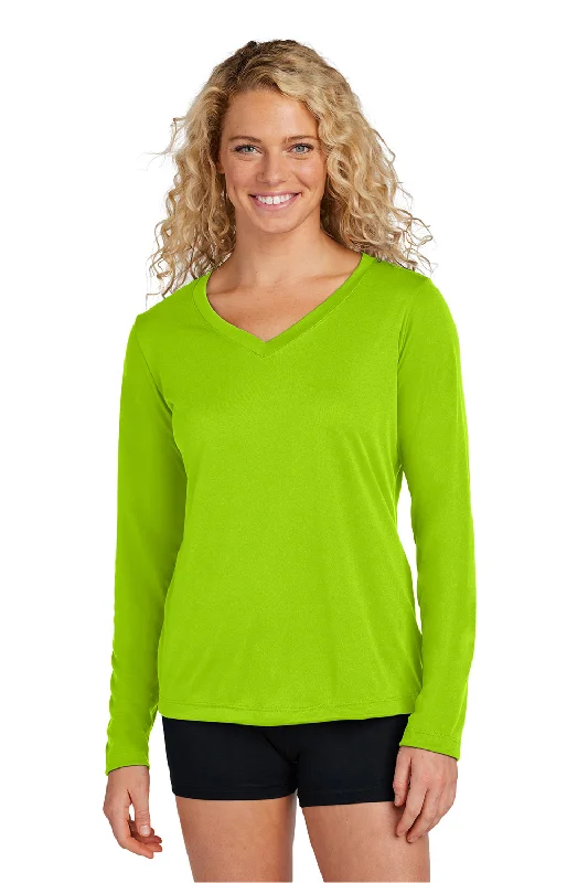 stylish skirts for women’s professional outfits -Sport-Tek Womens Competitor Moisture Wicking Long Sleeve V-Neck T-Shirt - Lime Shock Green