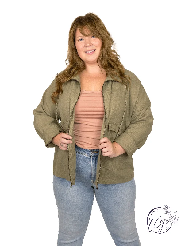 elegant clothing for women’s holiday wardrobe -Curvy High Neck Utility Crop Jacket