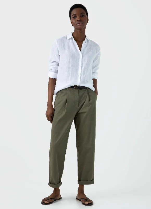 stylish women’s pants for business meetings -Women's Linen Shirt in White