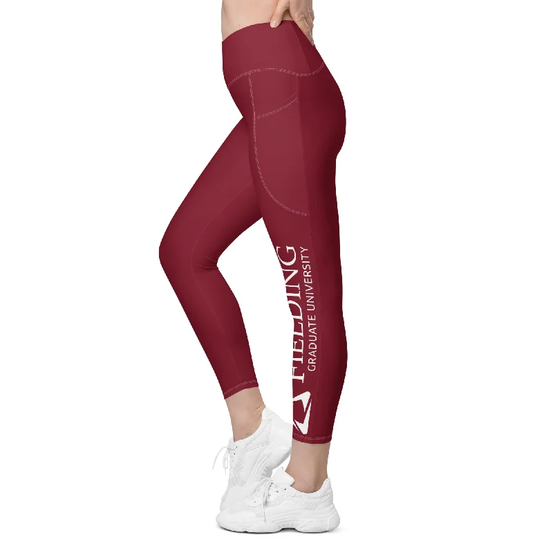 best clothing for women’s special events -Recycled Crossover Leggings with Pockets - Merlot | Fielding Logo