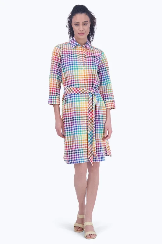 fashionable dresses for women’s weddings -Rocca No Iron Rainbow Gingham Dress