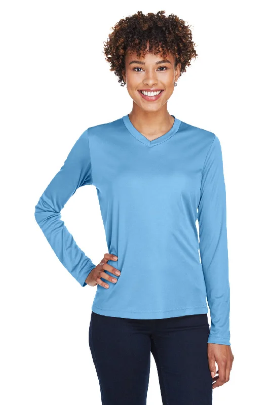 chic tunic tops for women’s casual style -Team 365 Womens Zone Performance Moisture Wicking Long Sleeve Crewneck T-Shirt - Light Blue