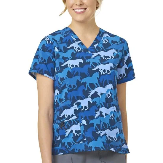 fashionable women’s clothing for evening parties -Carhartt Women's Printed V-Neck Scrub Top_Horse Run