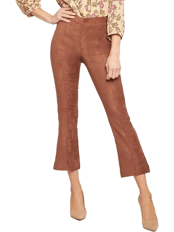 chic outerwear for women’s office style -Womens Faux Suede Bootcut Cropped Pants