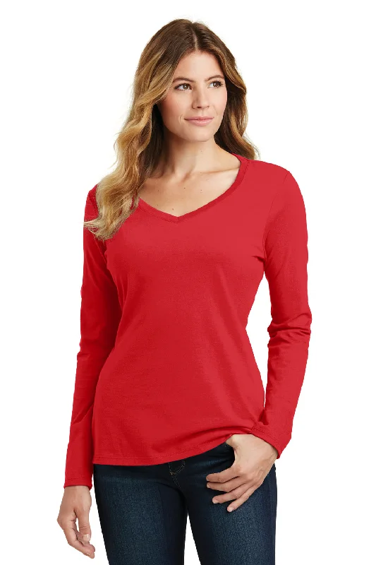 chic outerwear for women’s casual wear -Port & Company Womens Fan Favorite Long Sleeve V-Neck T-Shirt - Bright Red