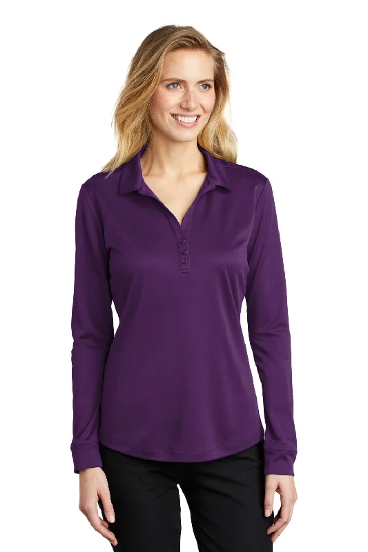 stylish skirts for women’s work fashion -Port Authority Womens Silk Touch Performance Moisture Wicking Long Sleeve Polo Shirt - Bright Purple