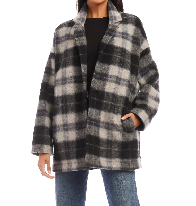 fashionable skirts for women’s summer outfits -Brushed Plaid Jacket In Smoke