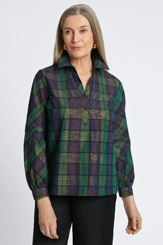 best winter coats for women’s fashion -Frankie No Iron Metallic Plaid Popover