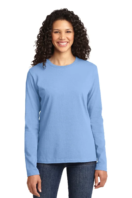 stylish sweaters for women’s fall wardrobe -Port & Company Womens Core Long Sleeve Crewneck T-Shirt - Light Blue - Closeout