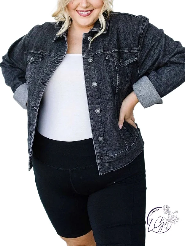 stylish cardigans for women’s office wear -Curvy Greyson Black Denim Cropped Jacket By Judy Blue