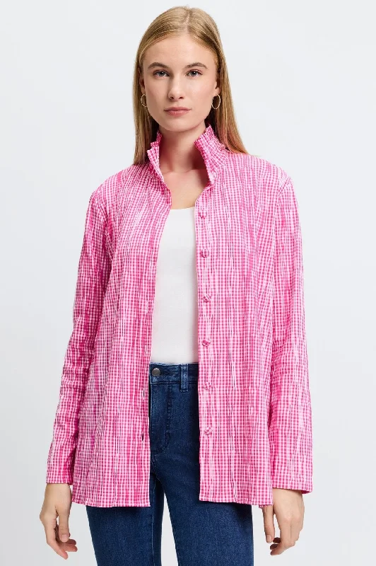 stylish women’s pants for business meetings -Carolina Crinkle Mini Gingham Shirt Jacket