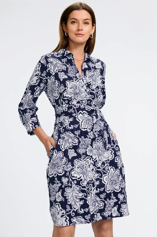 fashionable jumpsuits for women’s special events -Rocca No Iron Woodblock Floral 3/4 Sleeve Dress