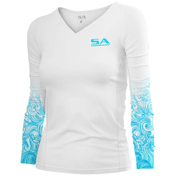 stylish blazers for women’s professional fashion -Women's Performance Long Sleeve Shirt | White | Tidal Waves PreOrder