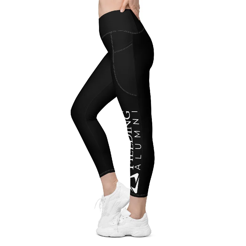 casual wear for women’s evening events -Recycled Crossover Leggings with Pockets - Black | Alumni Logo