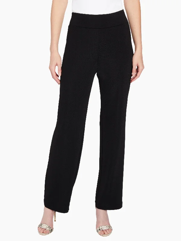 trendy women’s blouses for business attire -Textured Straight Leg Pull-On Pants