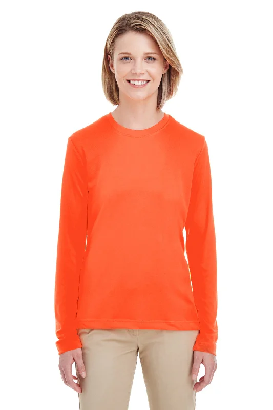 comfortable women’s jeans for everyday use -UltraClub Womens Cool & Dry Performance Moisture Wicking Long Sleeve Crewneck T-Shirt - Bright Orange