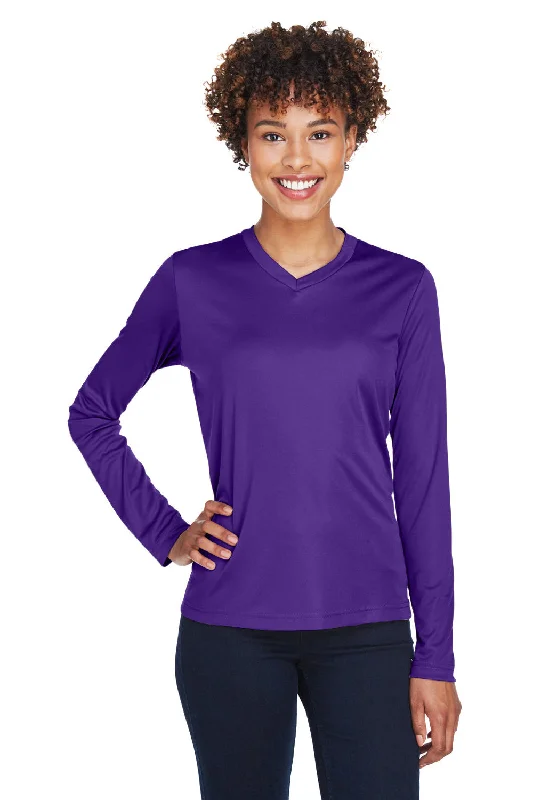 best winter dresses for women’s fashion -Team 365 Womens Zone Performance Moisture Wicking Long Sleeve Crewneck T-Shirt - Purple