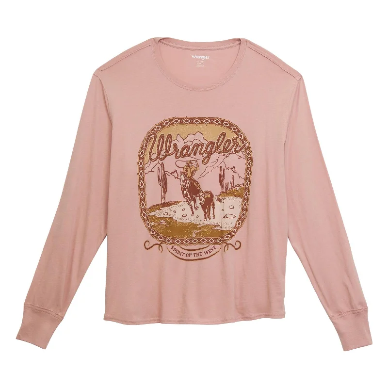 casual wear for women’s weekend fashion -Women's Wrangler Graphic Long Sleeve Relaxed Tee in Misty Rose