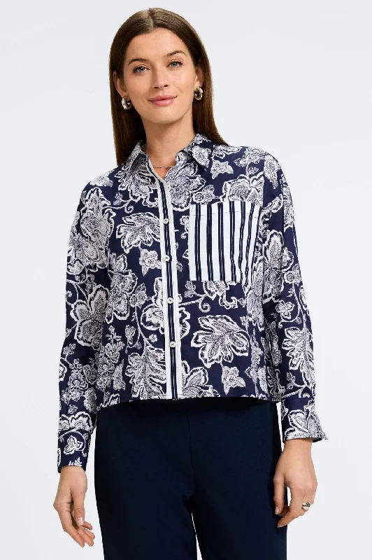 Navy/White Woodblock Floral