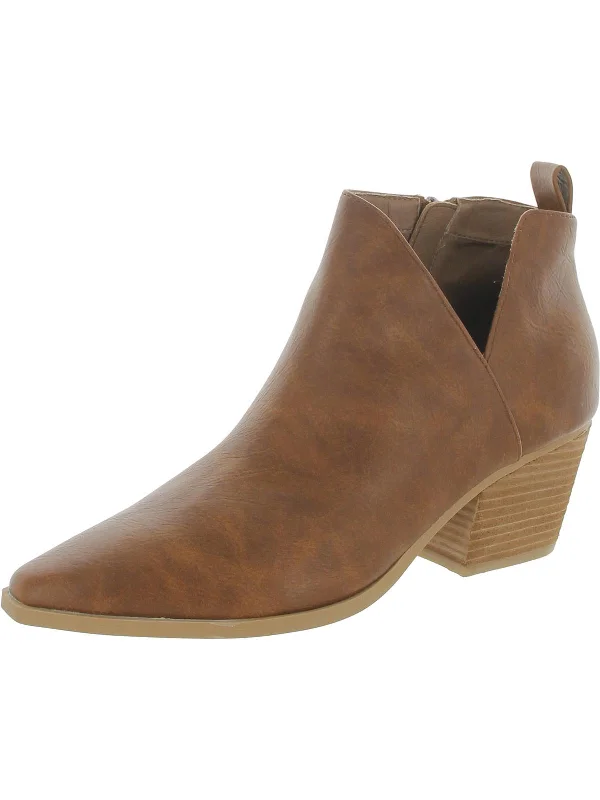 trendy women’s heels for office settings -Capriana Womens Faux Leather Stacked Heel Ankle Boots