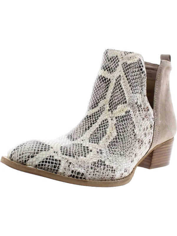 trendy women’s slip-on sneakers for busy days -Short Side Womens Leather Snake Print Ankle Boots