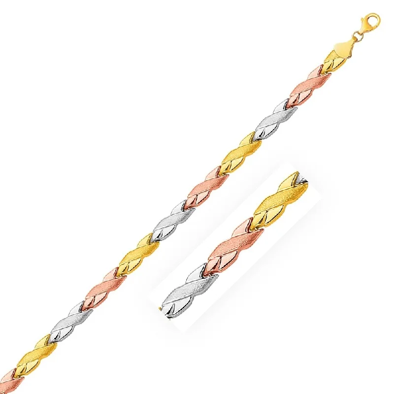 stylish gold bracelets for women’s fashion -14k Tri-Color Gold Shiny and Textured X Link Bracelet