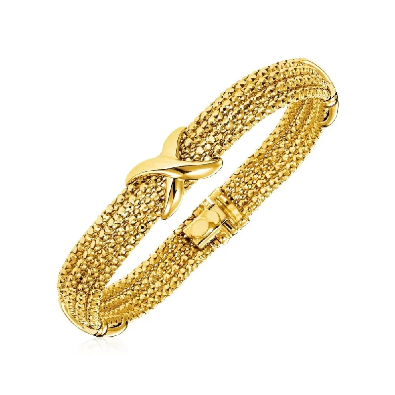 stylish watches for women’s chic look -14k Two Tone Gold 7 1/4 inch Multi Strand Textured and Polished Bracelet