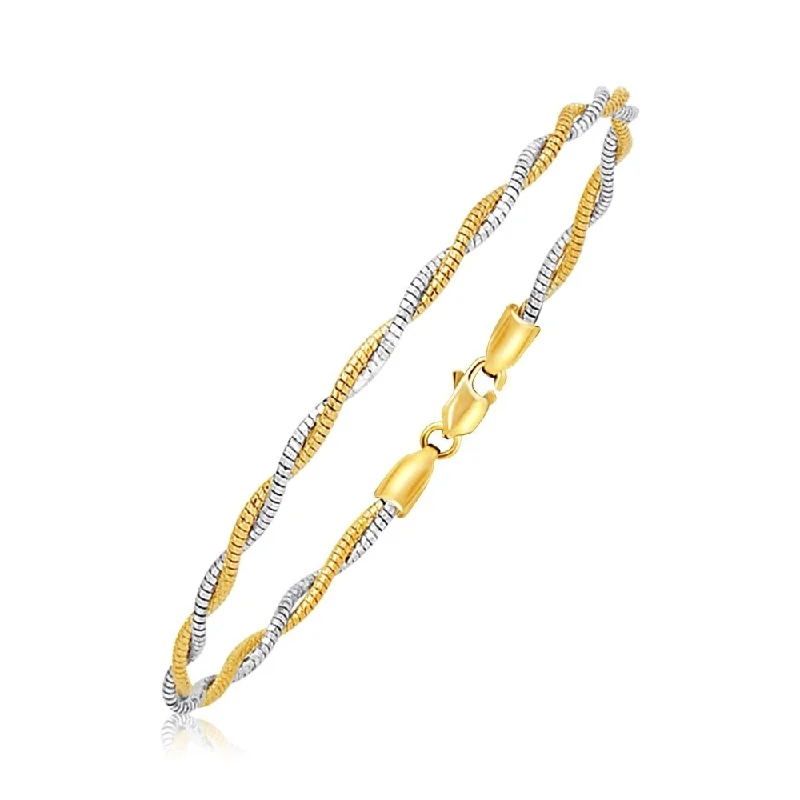 chic rings for women’s elegant evening looks -14k Two-Tone Gold Braided Style Mirror Spring Bracelet