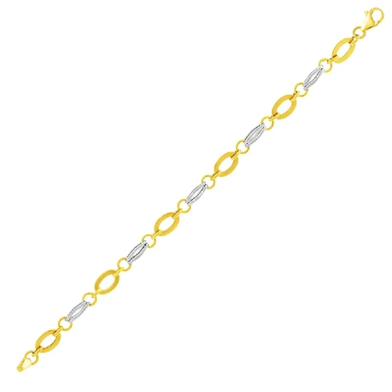 stylish gold jewelry for women’s celebrations -14k Two-Tone Gold Double Link Flat Oval Chain Bracelet