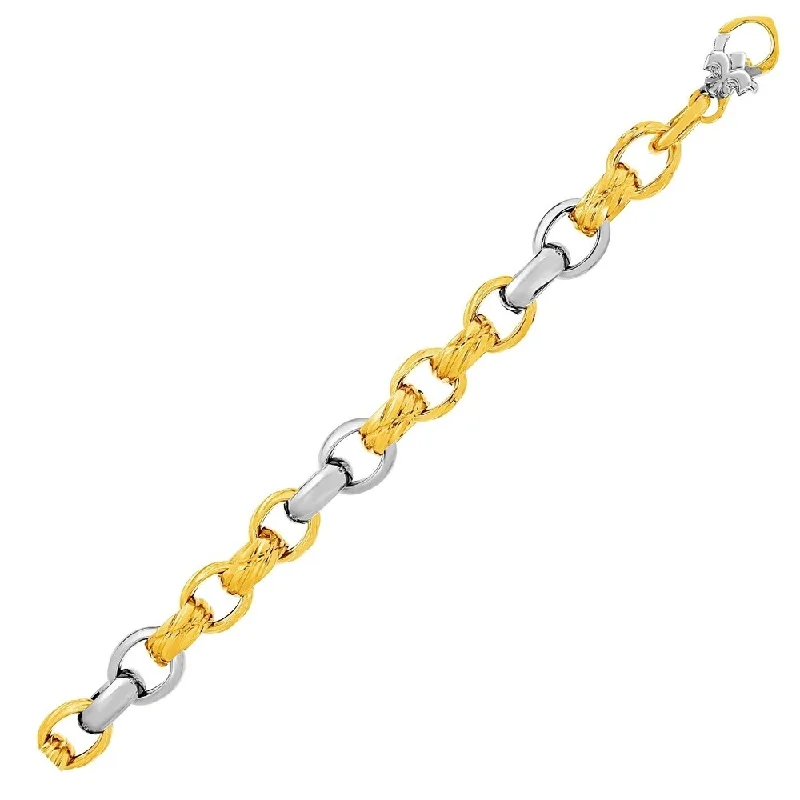 unique gemstone necklaces for women’s gifts -14k Two-Tone Yellow and White Gold Textured Rounded Link Bracelet