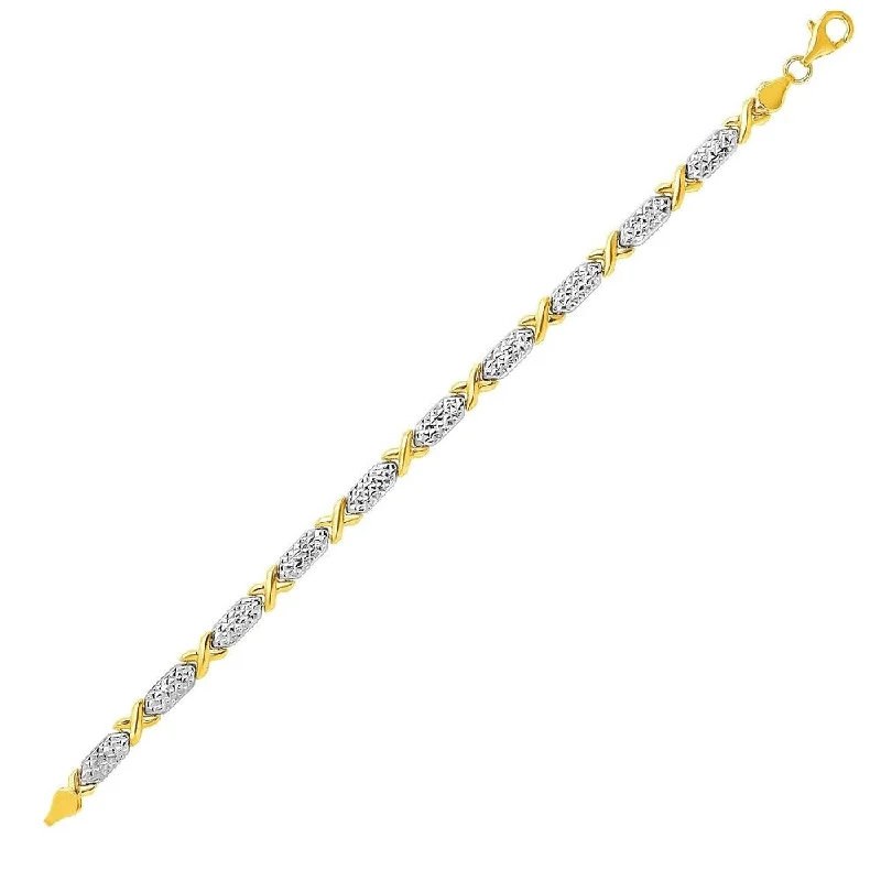 trendy bracelets for women’s street style -14k Two-Toned Yellow and White Gold Double''S'' Pattern Bracelet