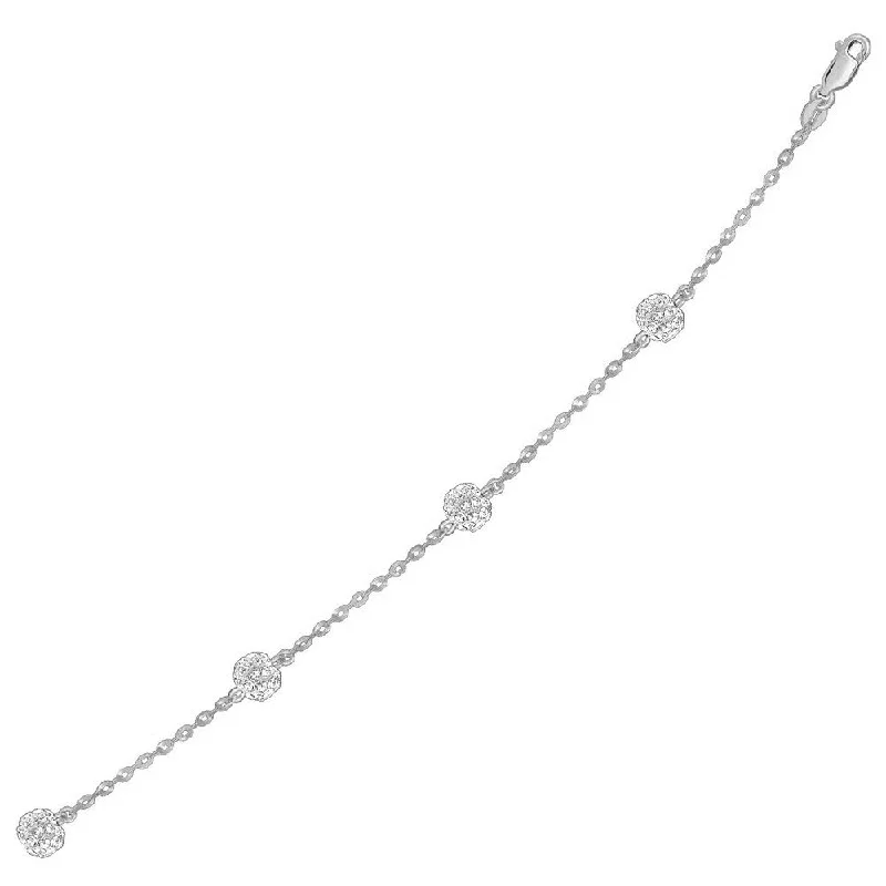 unique rings for women’s fashion-forward looks -14k White Gold Bracelet with Crystal Studded Ball Stations