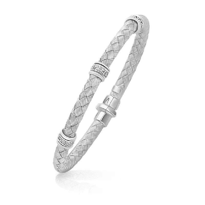 best earrings for women’s party outfits -14k White Gold Rondelle Diamond Station Basket Weave Bracelet