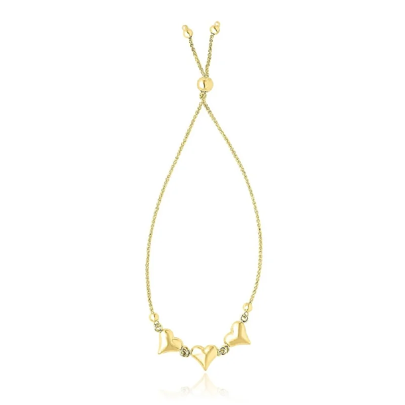 unique watches for women’s signature style -14k Yellow Gold Adjustable Puffed Heart Stations Lariat Style Bracelet