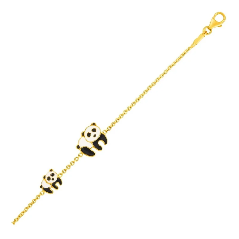 luxury jewelry for women’s evening wear -14k Yellow Gold Childrens Bracelet with Enameled Panda Bears