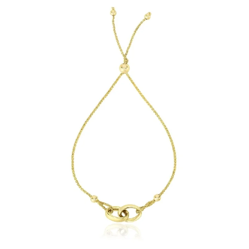 unique gemstone jewelry for women -14k Yellow Gold Entwined Rings Adjustable Lariat Style Bracelet