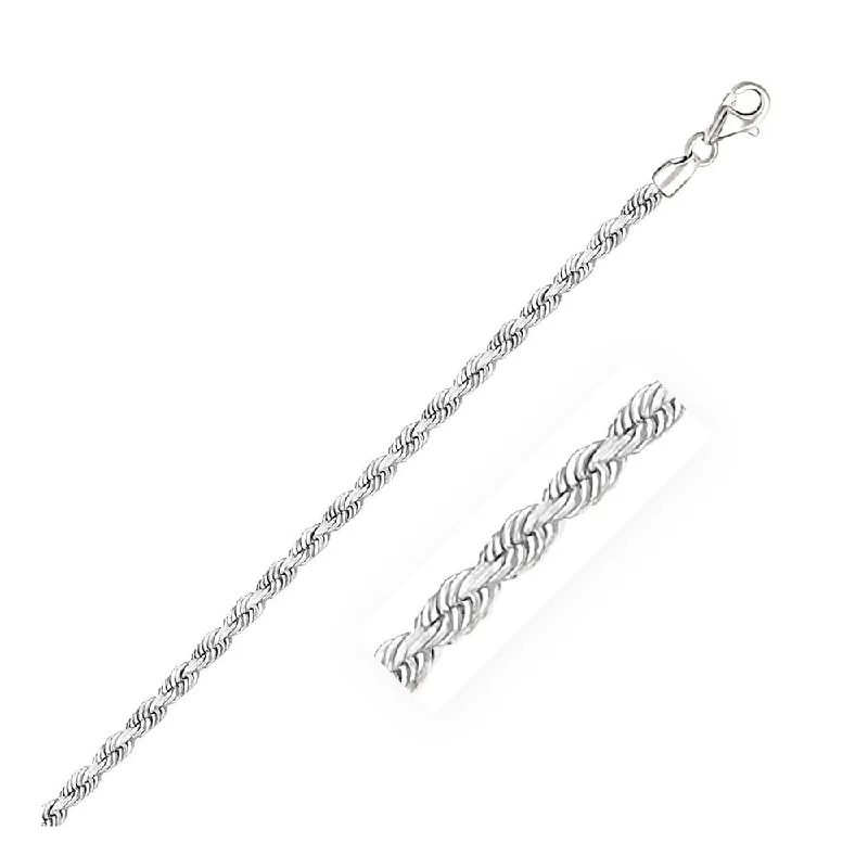 stylish women’s earrings for casual events -3.0mm 14k White Gold Solid Diamond Cut Rope Bracelet