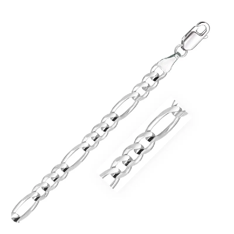 trendy diamond jewelry for women’s luxury style -6.0mm 14k White Gold Solid Figaro Bracelet