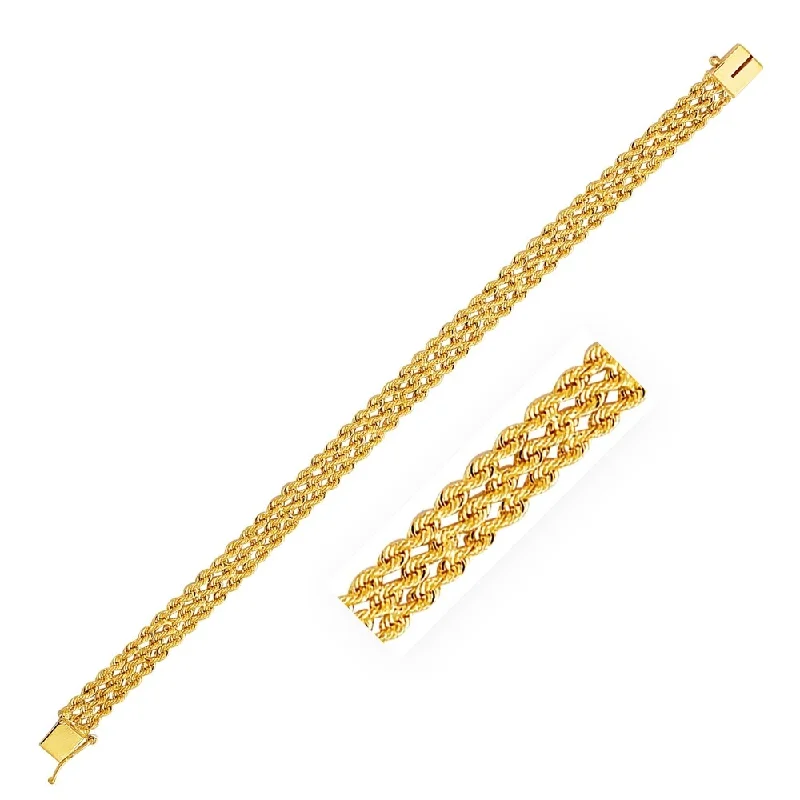 stylish necklaces for women’s layered looks -7.5mm 14k Yellow Gold Three Row Rope Bracelet