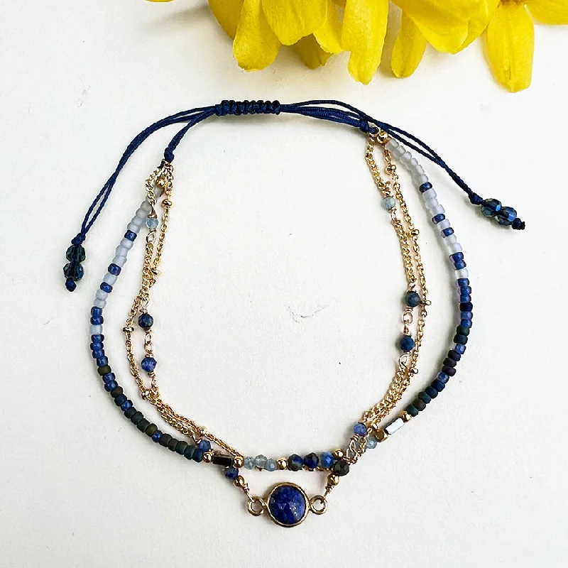 stylish women’s necklaces for layered looks -Elegant Chain Bead Bracelet - Blue, Thailand