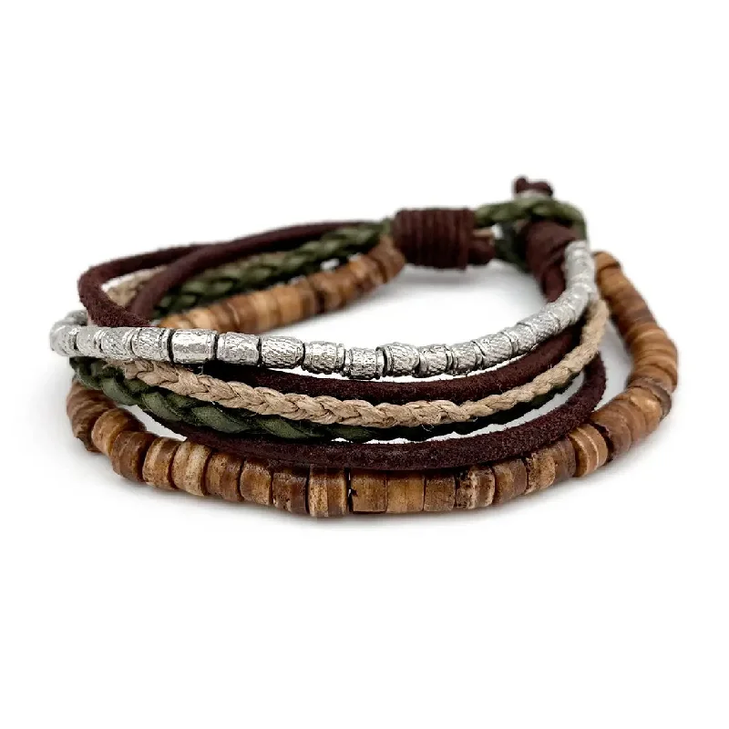 affordable rings for women’s everyday wear -Leather Multi-strand Bracelet  - Jute/Wood, India