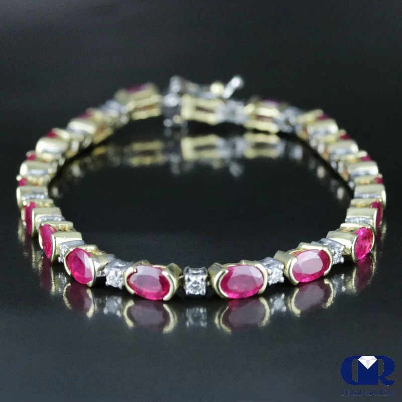 luxurious women’s watches for fashionable style -Women's 11.27 Carat Ruby & Diamond Tennis Bracelet In 14K Yellow & White Gold