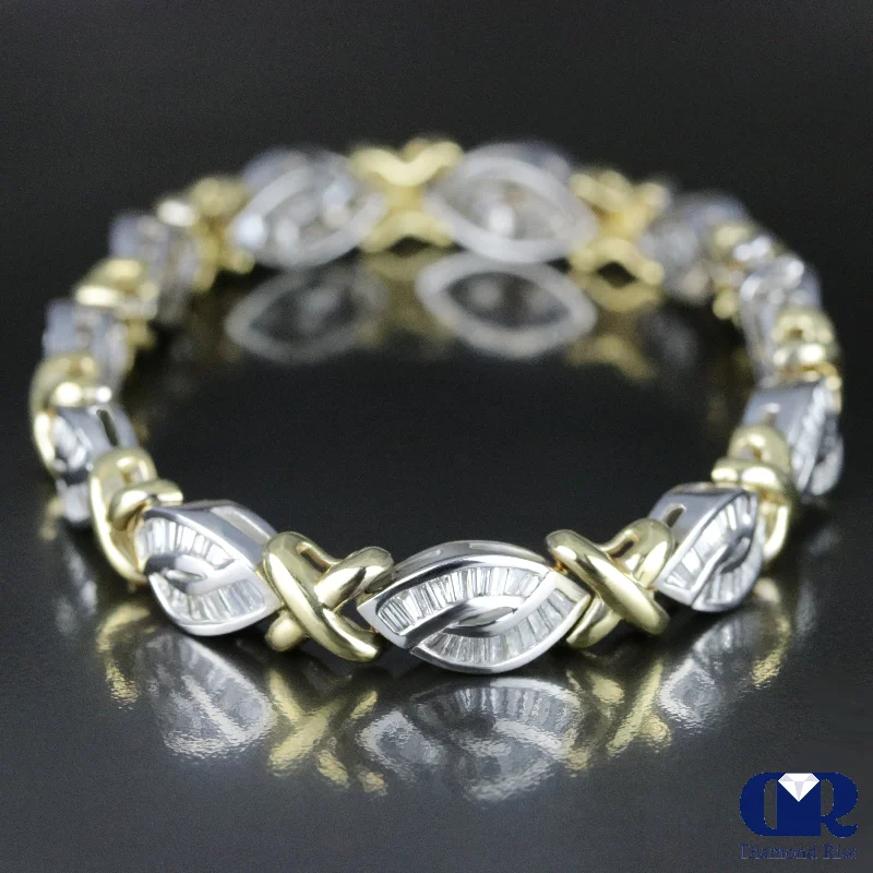 affordable gemstone jewelry for women -Women's 2.50 Carat Baguette Diamond Twisted Style 14K White & Yellow Gold Bracelet