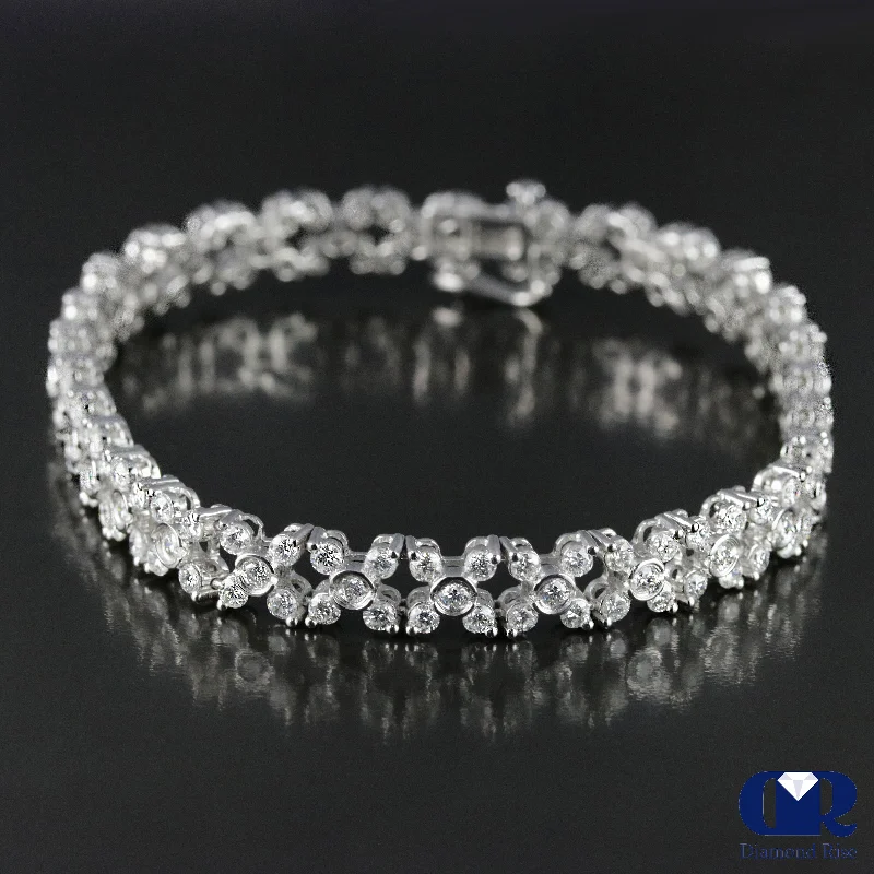 unique earrings for women’s evening looks -Women's 5.56 Carat Round Cut Diamond Tennis Bracelet In 14K White Gold