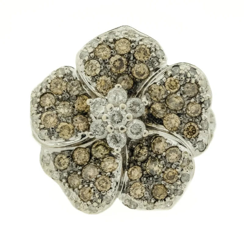 elegant bracelets for women’s formal attire -1.75ctw Diamond Flower Accented Cluster Ring in 14K White Gold - Size 7.75