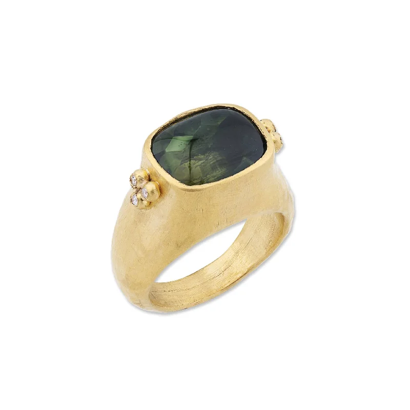 luxury gemstone jewelry for women -24K Gold Diva Ring with Green Tourmaline and Diamonds