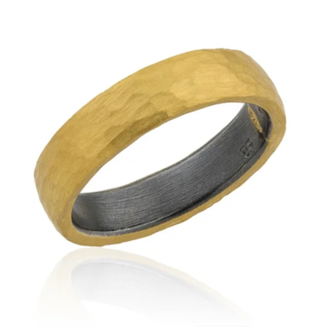 chic rings for women’s elegant evening looks -24k Gold & Oxidized Sterling Silver Flat "Fusion" Band