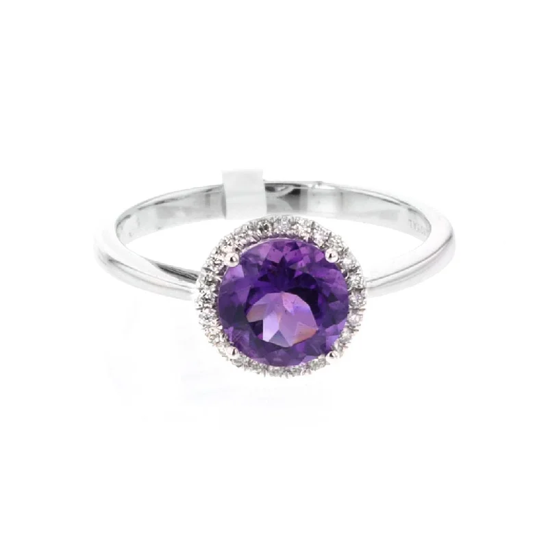 unique earrings for women’s evening looks -Amethyst & Diamond Halo Ring