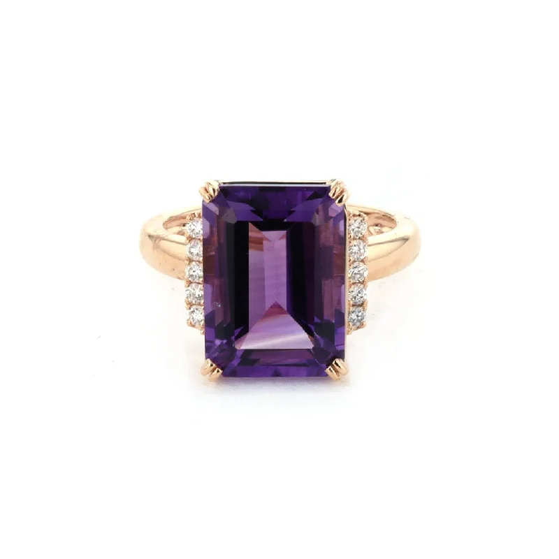 stylish gold earrings for women’s office wear -Amethyst & Diamond Ring